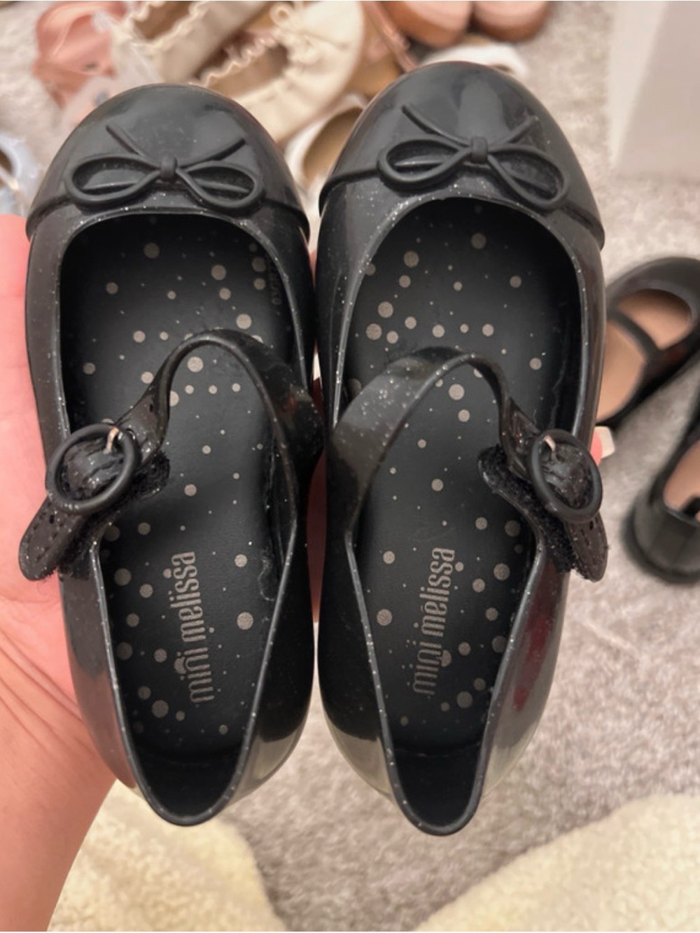 Mini Melissa Black Mary Jane Jelly Flats with Bow